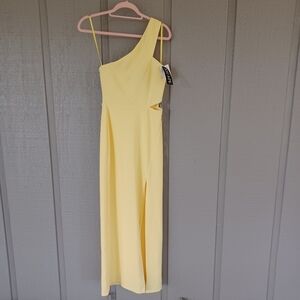 Xscape One Shoulder Gown Size 4 Women Party Cocktail Cutout Slit In Lemon